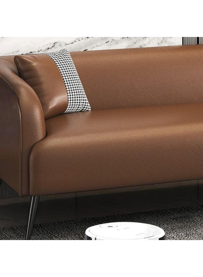 Poppins Home Stylish Pine Wood Three-Seater Leather Sofa with Upholstery and Foam Cushion (Brown)  - Image 3