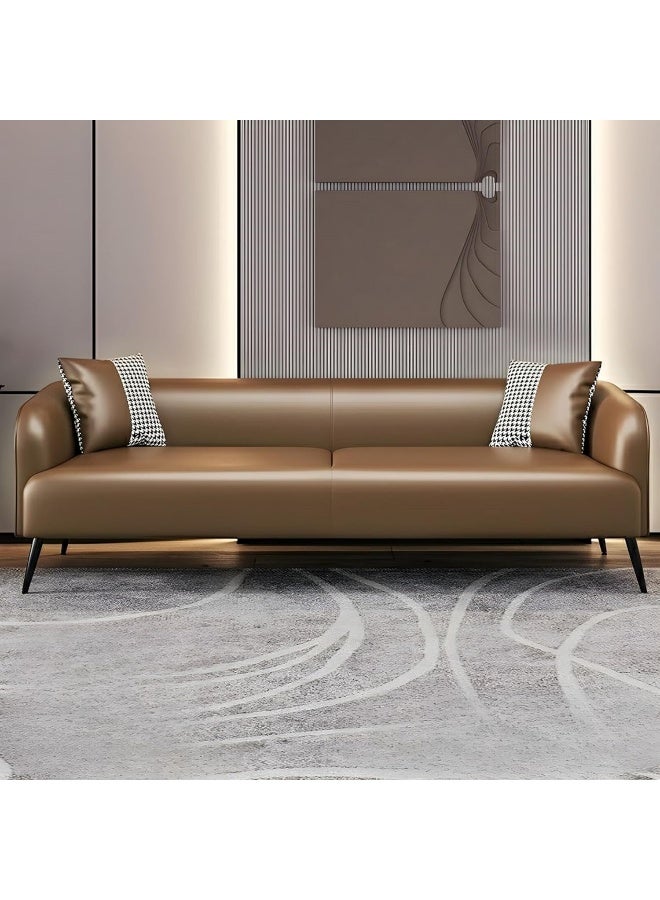 Poppins Home Stylish Pine Wood Three-Seater Leather Sofa with Upholstery and Foam Cushion (Brown)  - Image 1