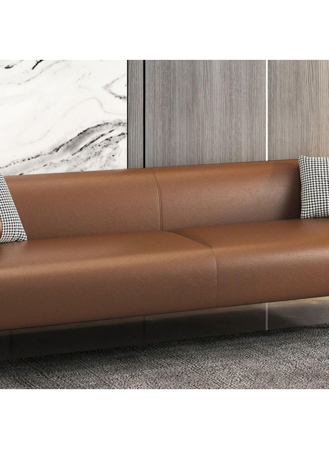 Poppins Home Stylish Pine Wood Three-Seater Leather Sofa with Upholstery and Foam Cushion (Brown)  - Image 4