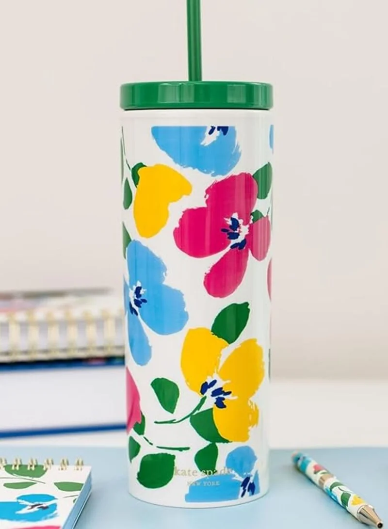 كيت سبيد نيويورك Painterly Bouquet Acrylic Tumbler with Straw 24oz