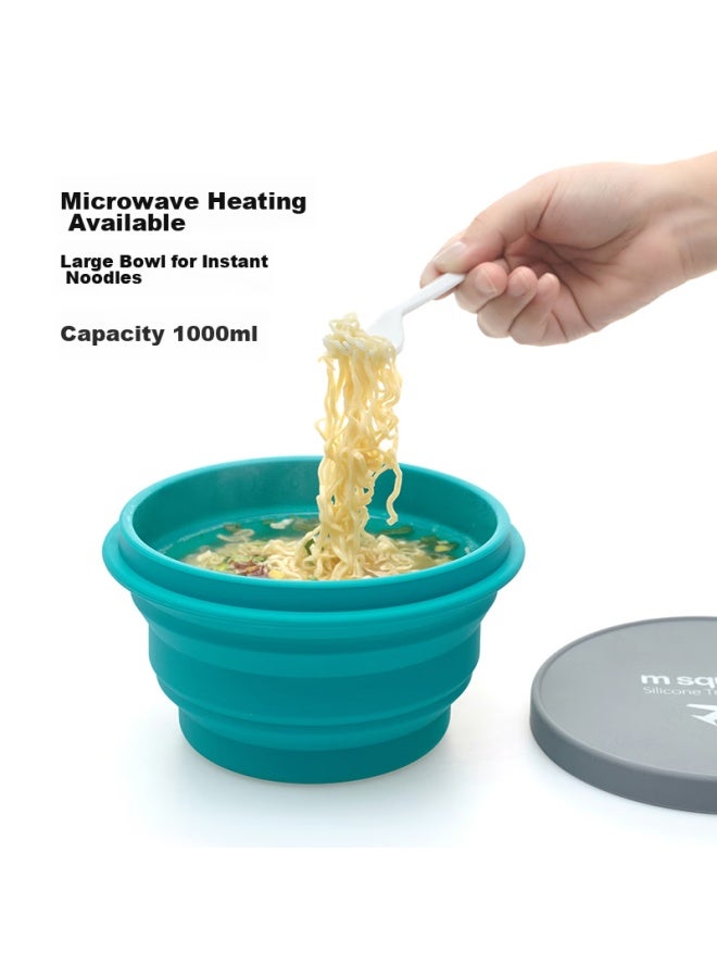 M Square Folding Bowl, Portable Travel Silicone Cup Bowl, Food-grade Ramen Bowl, Camping Picnic Baby Bowl, Clear Water Blue Large Bowl - Image 3