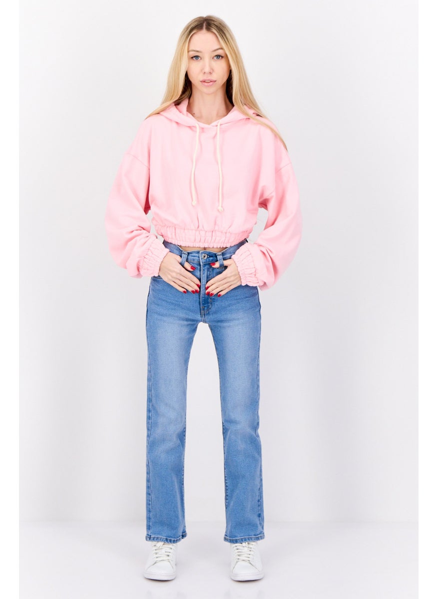 NIA Women Long Sleeve Plain Hoodei, Pink  - Image 4