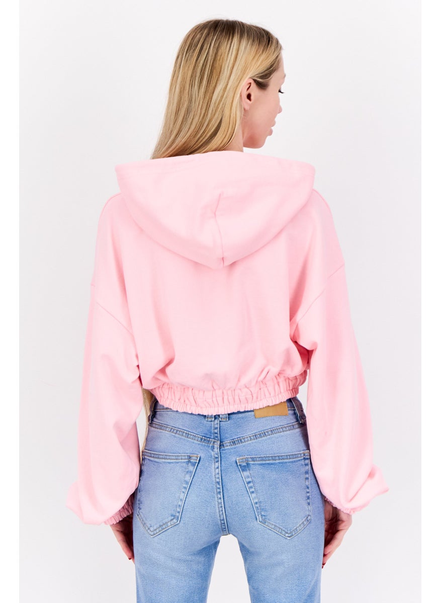 NIA Women Long Sleeve Plain Hoodei, Pink  - Image 2