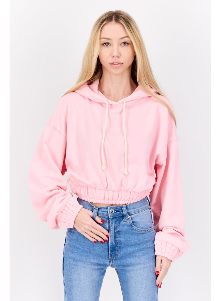 NIA Women Long Sleeve Plain Hoodei, Pink  - Image 1