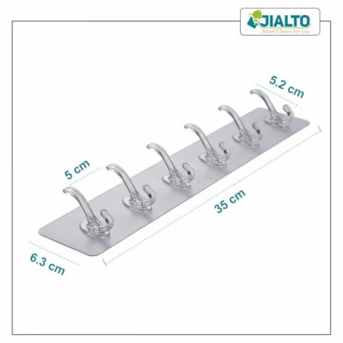 JIALTO 6-in-1 Self Adhesive Wall Hooks for Hanging Clothes – Heavy Duty Waterproof Transparent No Drill Wall Hooks for Bathroom, Kitchen & Bedroom – Multipurpose Cloth, Towel & Key Holder (1 Pc) - Image 2