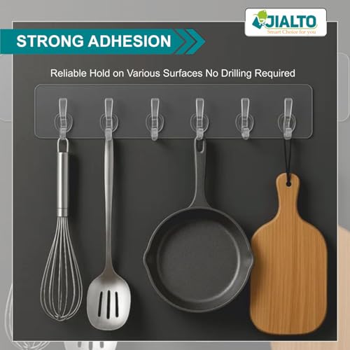 JIALTO 6-in-1 Self Adhesive Wall Hooks for Hanging Clothes – Heavy Duty Waterproof Transparent No Drill Wall Hooks for Bathroom, Kitchen & Bedroom – Multipurpose Cloth, Towel & Key Holder (1 Pc) - Image 4