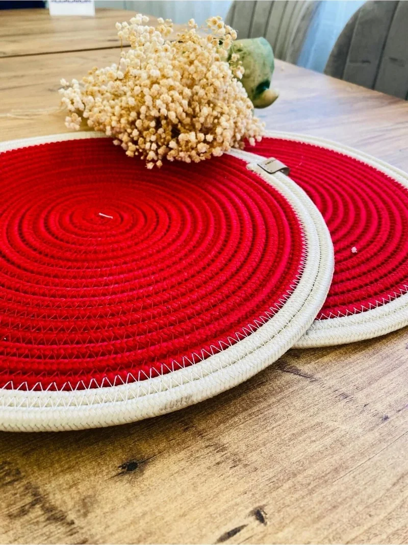 BDZ Deri BDZ Leather Jute Wicker American Service Plate 2 Pieces