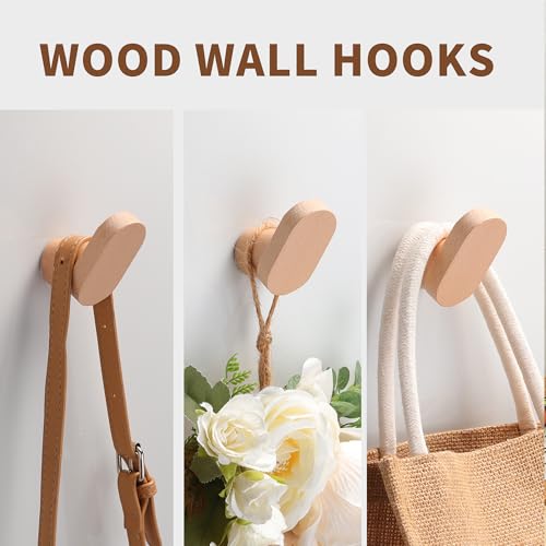 DELITON Coat Hooks for Hanging Heavy Duty - 4 Pack Wooden Wooden Hooks Modern Minimalist, Natural Wood Hooks for Hanging Hat, Towel, Robe, Bag, Suitable for Bathroom Bedroom Entryway - Image 3