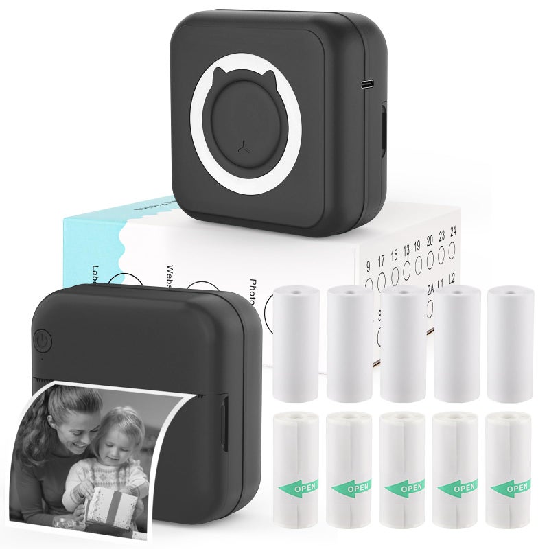 HUIJUTCHEN Mini Photo Printer Portable Pocket Sticker Printers for iPhone Thermal Printer with 10 Rolls Thermal Paper for Photo Memo Journal Black - Image 2