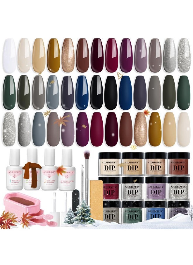 AZUREBEAUTY Dip Powder Nail Kit Starter 20 Colors Glitter Dark Green Grey Purple Fall Winter 31 Pcs Dip Powder Liquid Set With Top/Base Coat Activator For French Nails Art Manicure Diy Salon Gift  - Image 1