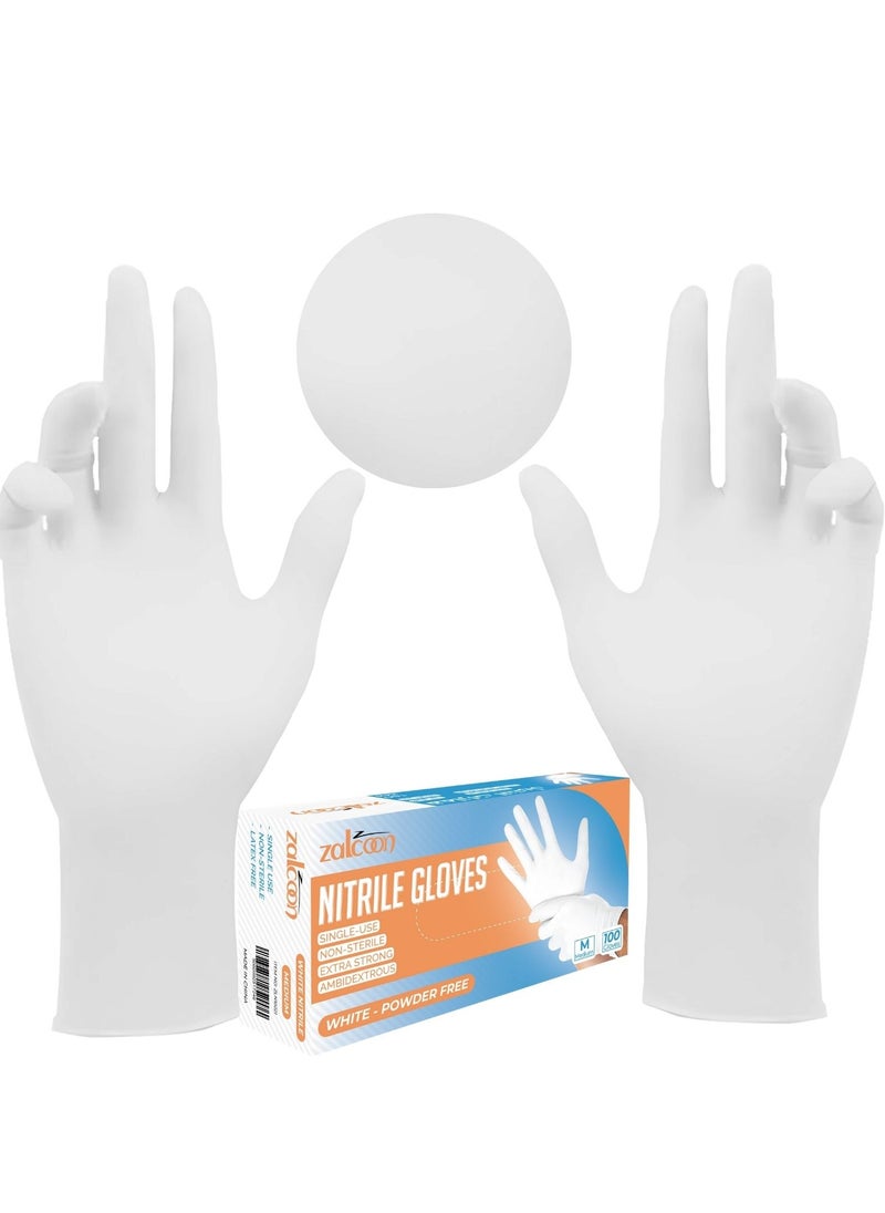 Zalcoon Zalcoon Nitrile Exam Gloves, White, Powder Free, Latex Free, Best for Restaurant, Saloon, Kitchen, Cleaning, Food Prep (1 Pack x 100 Pieces)  - Image 1