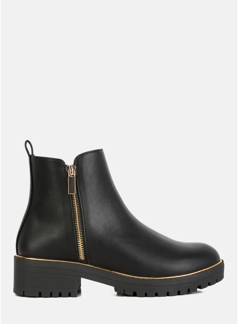 London Rag Women's Metallic Frame Block Heel Boots in Black