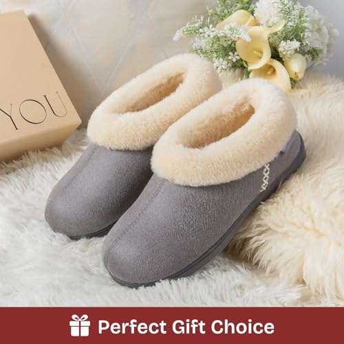 EverFoams Women's Microsuede Cozy Memory Foam Winter Slippers with Fuzzy Faux Fur Collar and Indoor Outdoor Rubber Sole (Gray, Size 11-12 M US) - Image 3