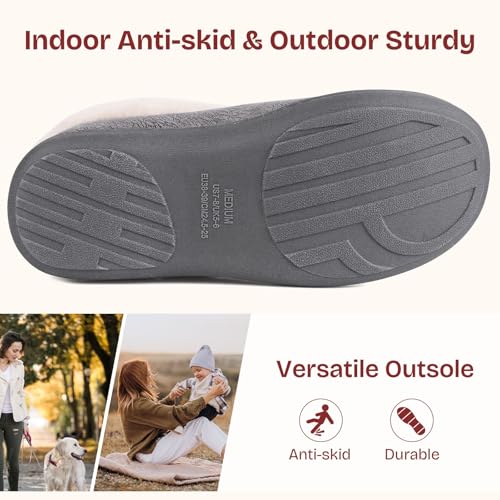 EverFoams Women's Microsuede Cozy Memory Foam Winter Slippers with Fuzzy Faux Fur Collar and Indoor Outdoor Rubber Sole (Gray, Size 11-12 M US) - Image 5
