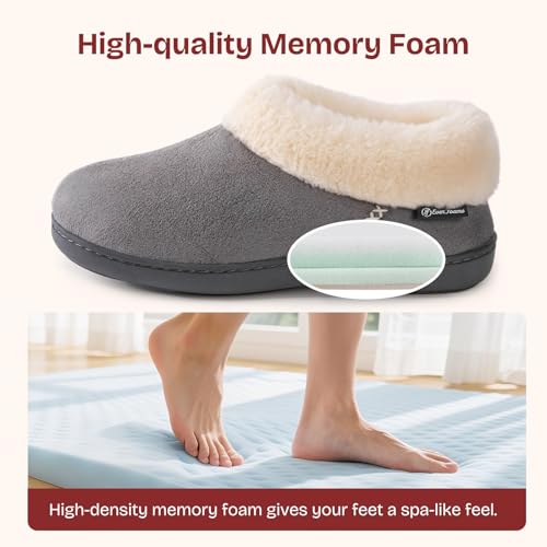 EverFoams Women's Microsuede Cozy Memory Foam Winter Slippers with Fuzzy Faux Fur Collar and Indoor Outdoor Rubber Sole (Gray, Size 11-12 M US) - Image 4