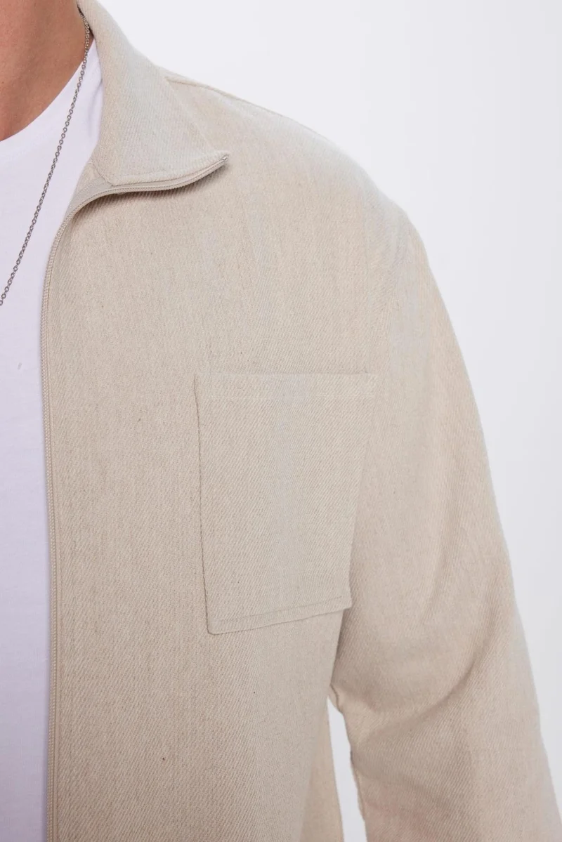 Tudors Unisex Relax Fit Casual Cut Zippered Pocket Winter Stone Color Stand Collar Jacket Shirt