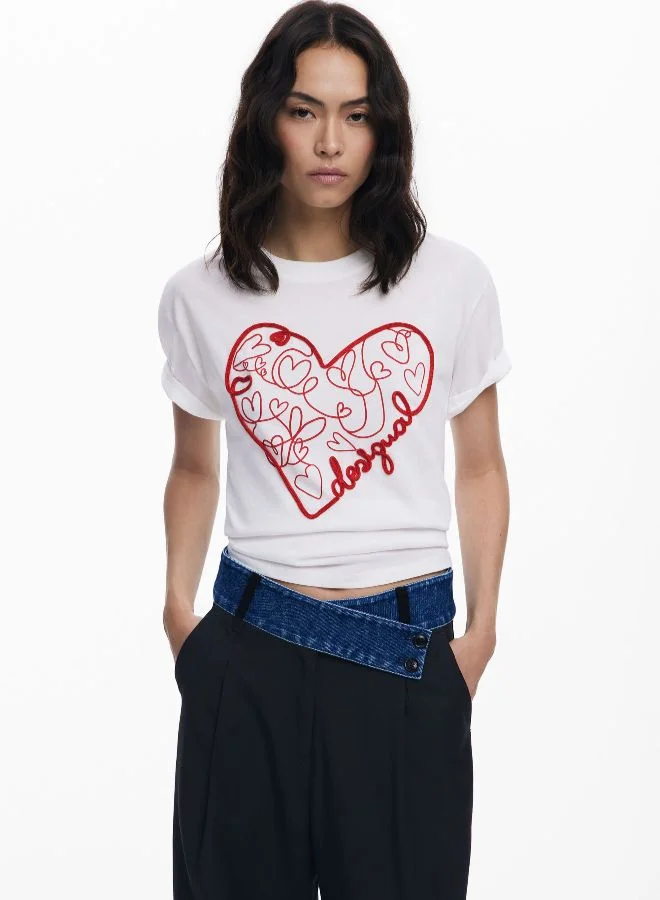 DESIGUAL T-Shirt With Embossed Hearts
