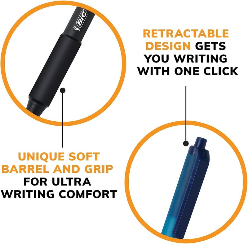BIC Soft Feel Retractable Ballpoint Pen - Black Body, Black Ink, Pack of 12 - Image 5