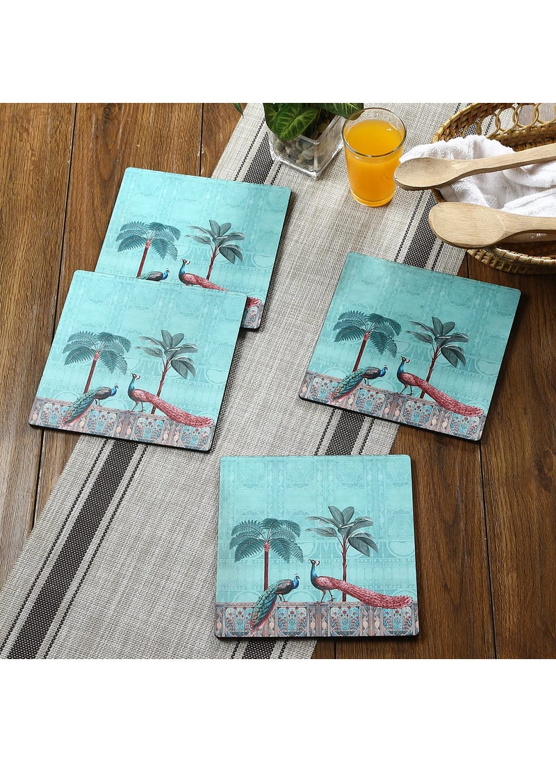 RF REINVENTION FACTORY Reinvention Factory Wooden MDF TrivetsHot Plates Set of 4 in Peacock Design Multicolor  - Image 1