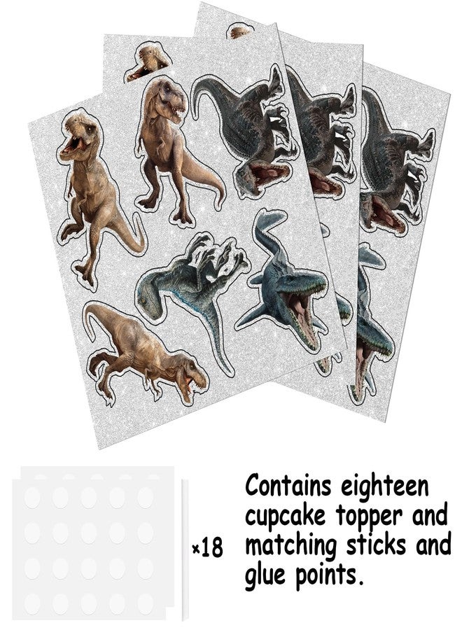 LETLIMIT 18pcs Glitter Dinosaur Dessert Cupcake Topper Baby Shower Theme Girls Boys Happy Birthday Party Decor Supplies Decorations - Image 3