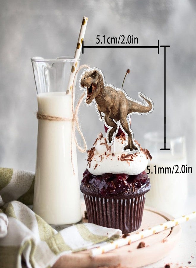 LETLIMIT 18pcs Glitter Dinosaur Dessert Cupcake Topper Baby Shower Theme Girls Boys Happy Birthday Party Decor Supplies Decorations - Image 2