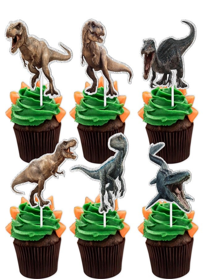 LETLIMIT 18pcs Glitter Dinosaur Dessert Cupcake Topper Baby Shower Theme Girls Boys Happy Birthday Party Decor Supplies Decorations - Image 1