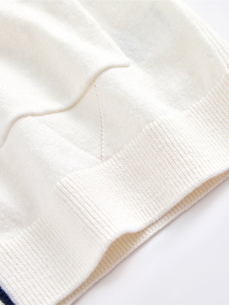 بالابالا بلوزة محبوكة بأكمام قصيرة - خامة بنسيج منقوش مع تفاصيل خطوط متباينة على الحواف للبنات - Image 5