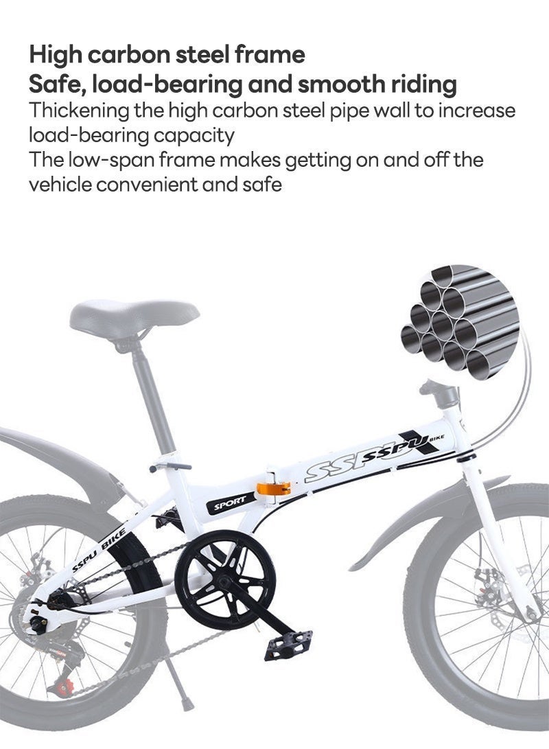 ET-LIFE 20-Inch Folding Bike – 7-Speed Mountain Bicycle with Carbon Steel Frame |14.7 Inch Wheel Size|Front Suspension | Knobby Tires | Dual Brakes | Satin Silver - Image 3