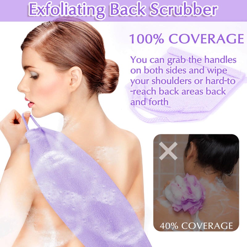 Anezus Exfoliating Back Scrubber Bath Gloves Set, Exfoliating Shower Towel with Shower Gloves for Body Scrub, Back Cleaner Wash Gloves to Remove Dead Skin (Purple) - Image 4