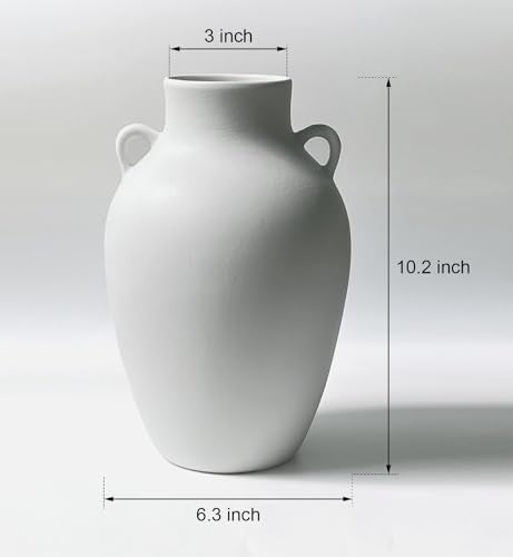 GeLive Matte White Ceramic Vase with Handles, 10 Inch Tall Decorative Jar Flower Vase, Modern Farmhouse Centerpiece Rustic Vase for Living Room, Entryway & Shelf Decor - Image 3
