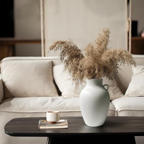 GeLive Matte White Ceramic Vase with Handles, 10 Inch Tall Decorative Jar Flower Vase, Modern Farmhouse Centerpiece Rustic Vase for Living Room, Entryway & Shelf Decor - Image 1