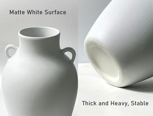GeLive Matte White Ceramic Vase with Handles, 10 Inch Tall Decorative Jar Flower Vase, Modern Farmhouse Centerpiece Rustic Vase for Living Room, Entryway & Shelf Decor - Image 2