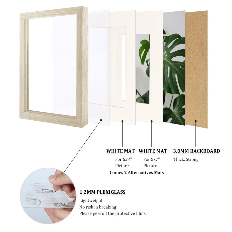 Egofine 9x12 إطارات الصور 4pcs مغطاة بإطارات خشبية زجاجية للصور 5x7/6x8 مع حصيرة أو 9x12 بدون طاولة حصيرة وشاشة تصاعد الجدار حبة الخشب المتعثرة - Image 3