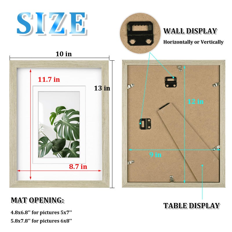 Egofine 9x12 إطارات الصور 4pcs مغطاة بإطارات خشبية زجاجية للصور 5x7/6x8 مع حصيرة أو 9x12 بدون طاولة حصيرة وشاشة تصاعد الجدار حبة الخشب المتعثرة - Image 4