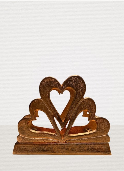 NAPKIN HOLDER HEART DESIGN HANDMADE BEAUTIFUL LUXURY DESIGN FOR HOME DÉCOR IN ROUGH ROSE GOLD FINISG 16X6X13 CENTIMETER