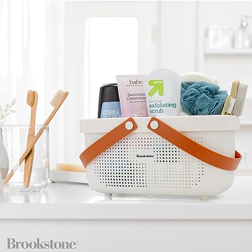 Brookstone BKH1635, Large Portable Shower Caddy with Soft Silicone Carrying Handle, Bathroom Organizer Basket, Plastic Bath Tote, Dries Quickly with Drainage Holes [BPA Free], White - Image 3