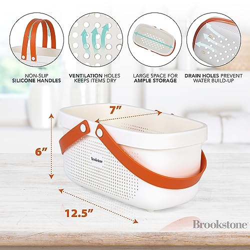 Brookstone BKH1635, Large Portable Shower Caddy with Soft Silicone Carrying Handle, Bathroom Organizer Basket, Plastic Bath Tote, Dries Quickly with Drainage Holes [BPA Free], White - Image 4