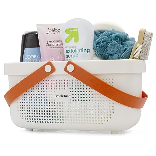 Brookstone BKH1635, Large Portable Shower Caddy with Soft Silicone Carrying Handle, Bathroom Organizer Basket, Plastic Bath Tote, Dries Quickly with Drainage Holes [BPA Free], White - Image 1