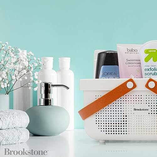 Brookstone BKH1635, Large Portable Shower Caddy with Soft Silicone Carrying Handle, Bathroom Organizer Basket, Plastic Bath Tote, Dries Quickly with Drainage Holes [BPA Free], White - Image 5