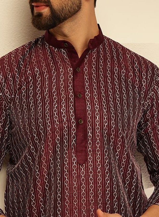 Sojanya Embroidered Silk Blend Kurta with Solid Pyjamas for Men - Image 2