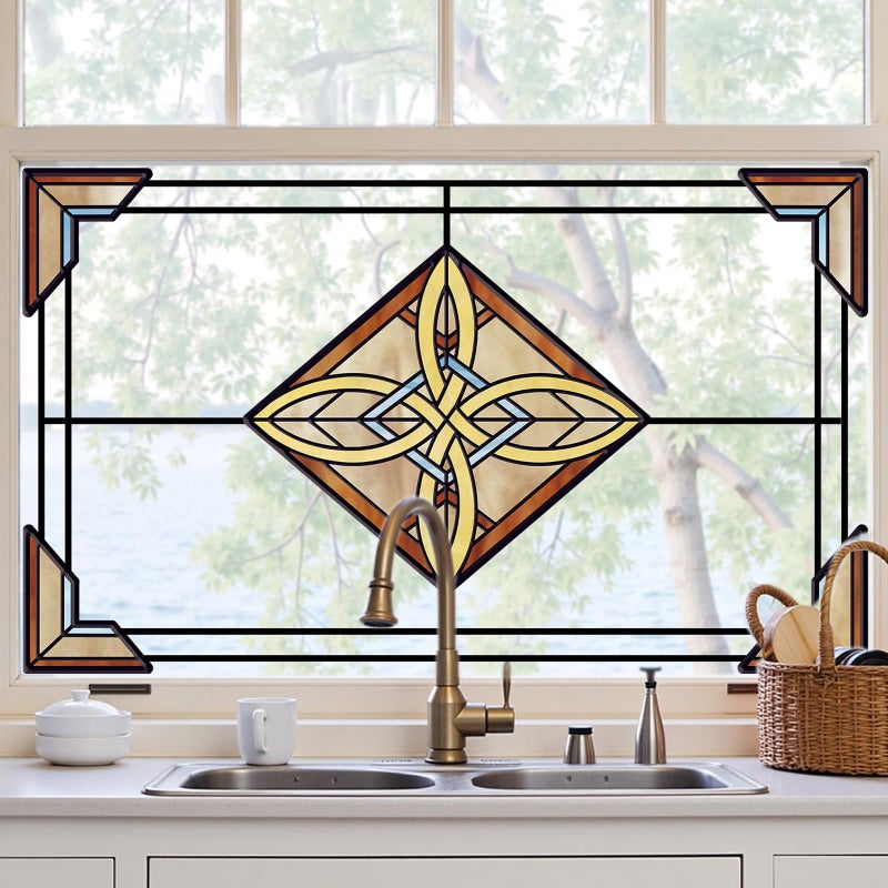 ADD.HERES Window Stickers, â€ŒStained Glass Window Privacy Film, UV Blocking Static Cling for Home Kitchen Office Bathroom, Aurora's Knot, 11.81" X 15.75" - Image 1