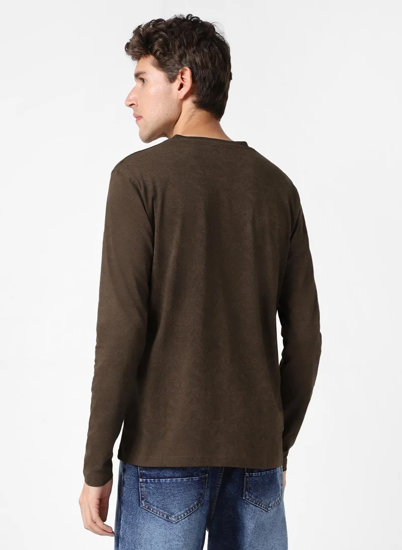 Urbano Fashion  Urbano Fashion Men's Chicory Coffee Printed Full Sleeve Slim Fit Cotton T-Shirt for Men | Best Price UAE
