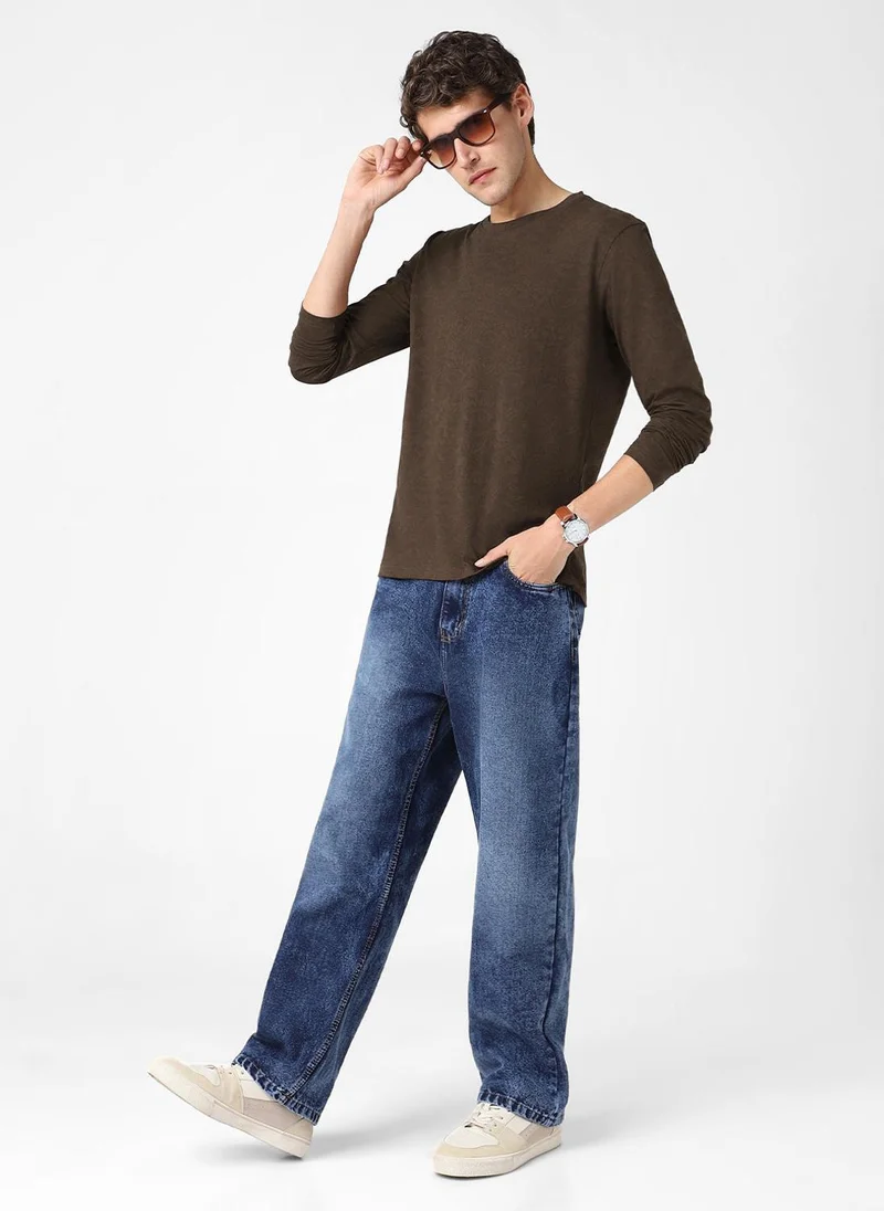 Urbano Fashion  Urbano Fashion Men's Chicory Coffee Printed Full Sleeve Slim Fit Cotton T-Shirt for Men | Best Price UAE