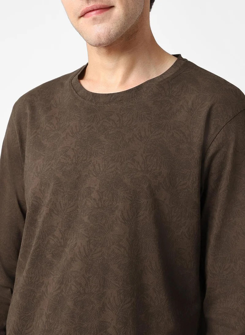 Urbano Fashion  Urbano Fashion Men's Chicory Coffee Printed Full Sleeve Slim Fit Cotton T-Shirt for Men | Best Price UAE