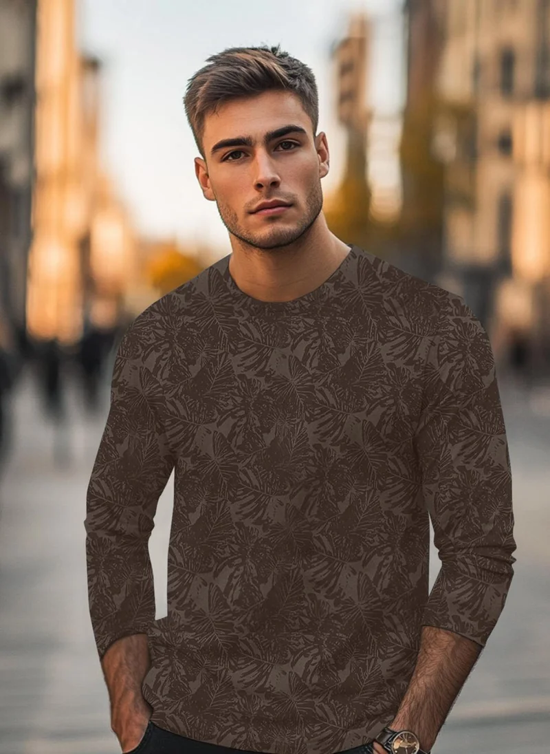 Urbano Fashion  Urbano Fashion Men's Chicory Coffee Printed Full Sleeve Slim Fit Cotton T-Shirt for Men | Best Price UAE