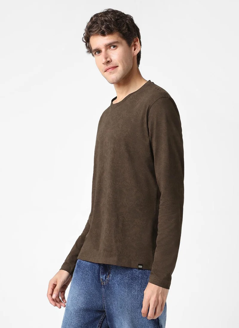 Urbano Fashion  Urbano Fashion Men's Chicory Coffee Printed Full Sleeve Slim Fit Cotton T-Shirt for Men | Best Price UAE