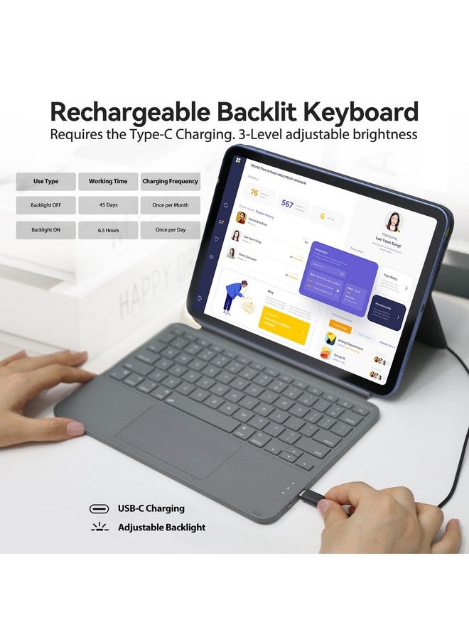 أوسدوم حافظة لمس لجهاز iPad الجيل العاشر مع لوحة مفاتيح (10.9 بوصة، 2022) وiPad 11 (A16، 2025): حافظة بحامل مغناطيسي منفصل، ولوحة تتبع متعددة اللمس، ولوحة مفاتيح لاسلكية قابلة لإعادة الشحن مع مفاتيح بإضاءة خلفية، باللون الرمادي  - Image 4