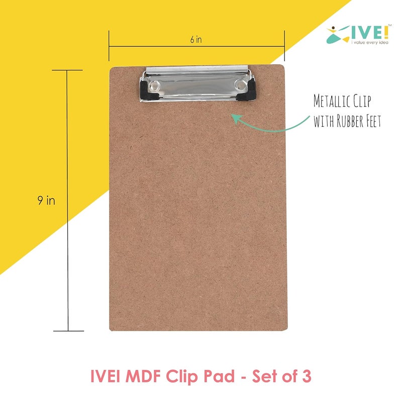IVEI ألواح كتابة مع مشبك | لوح امتحان، لوح رسم و لوح لتدوين الملاحظات | MDF A5 عادي | للاستخدام في المدرسة، المكتب والمنزل (مجموعة من 3) - Image 3