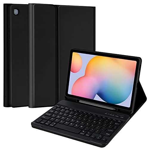 MMK Keyboard Case for Samsung Galaxy Tab S6 Lite 10.4" 2020(SM-P610/ SM-P615), with Pencil Holder and Detachable Wireless Bluetooth Keyboard, Multi-Angle Viewing Soft TPU Back Cover(Black) - Image 1