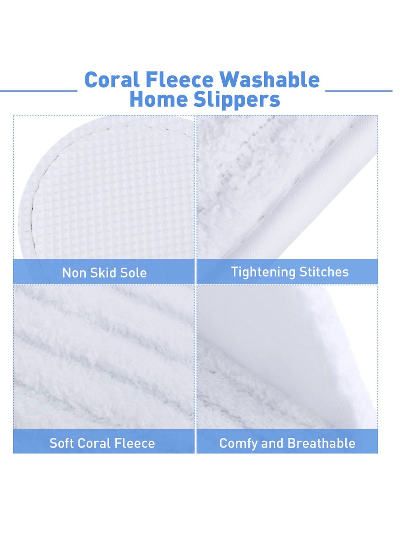 Disposable Slippers 4 Pairs Closed Toe Spa Slippers Coral Fleece Washable Home Slippers for Women Men Guests Hotels House Slippers Housewarming Party Indoors Bathroom Traveling (White)  - Image 5